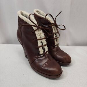 AEROSOLES ENVISION Brown Heeled Boots with Cream Lining